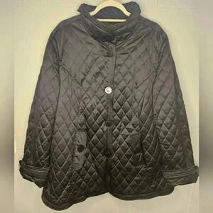 Jones New York Black Silky Diamond Quilted Mid-Length Jacket Old Money Plus 1X